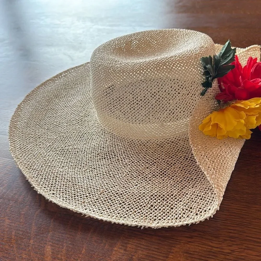 Vintage DKNY Light‎ Cream Straw Wide Brim Derby Hat Medium - Picture 4 of 11